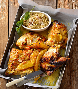 Baked curried chicken and mango served with quinoa 